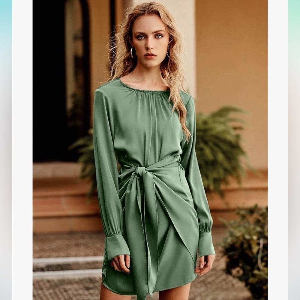 Satin Long-sleeve Dress NWT